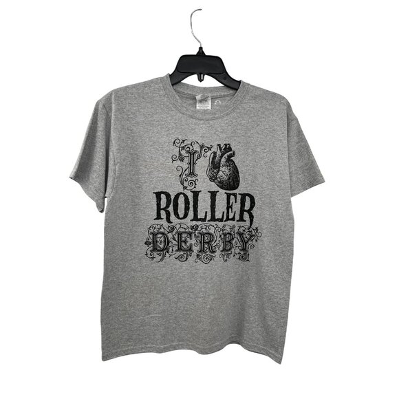 I Heart Roller Derby T-Shirt Youth L New Graphic Tee Custom Ink Tag Attached - Picture 1 of 14